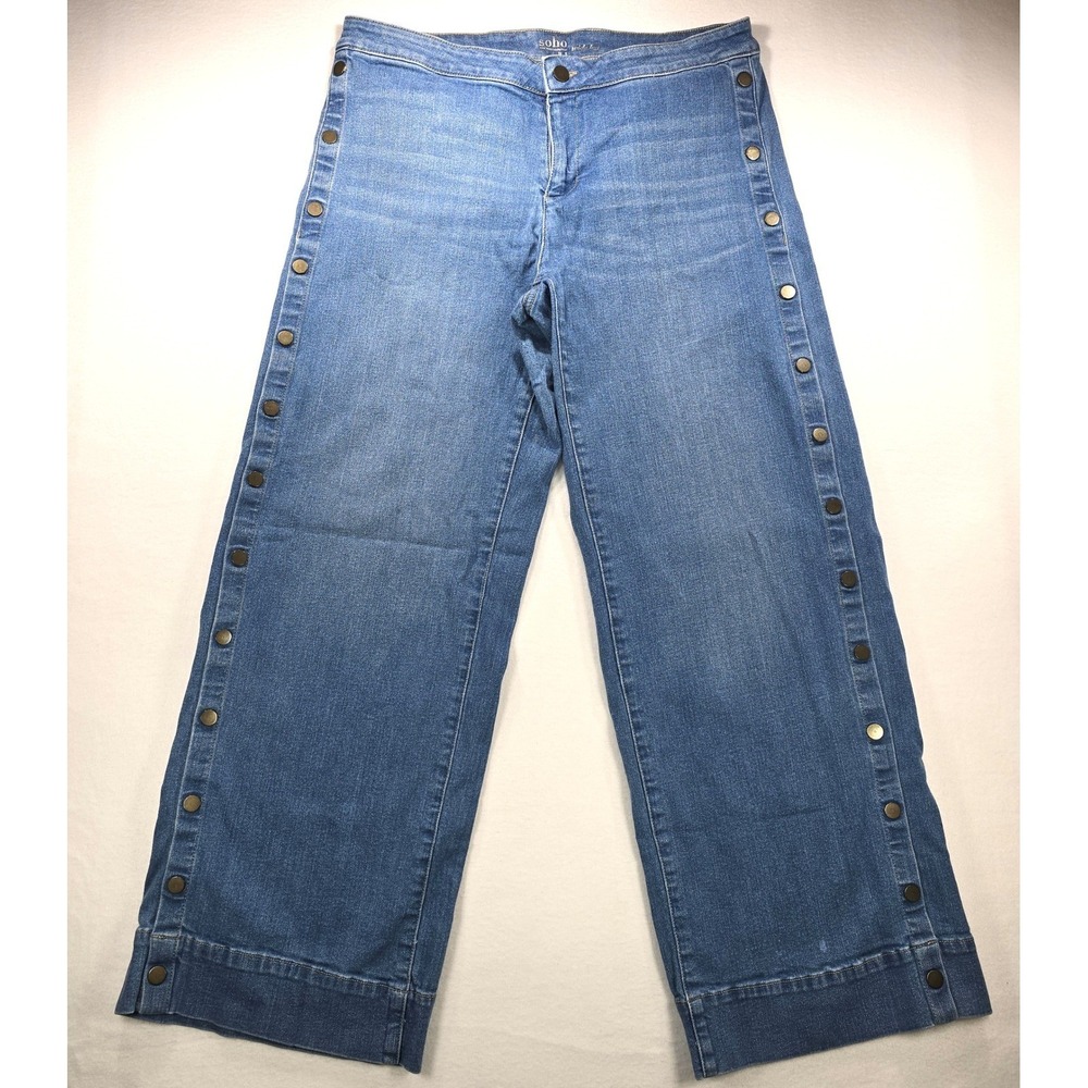 Soho Jeans New York & Company Wide Leg Side Button Denim Blue Jeans Womens 12